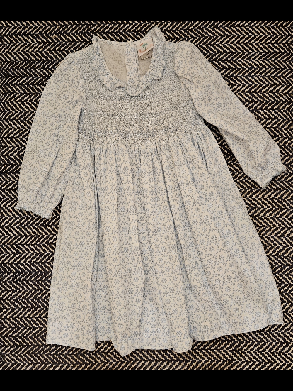 Light Blue Floral Smocked Girls' Dress with Ruffle Collar